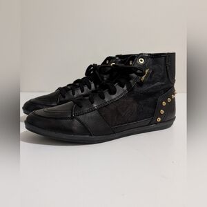 Diesel black leather and mesh sneakers with gold accents pointed toe (8)